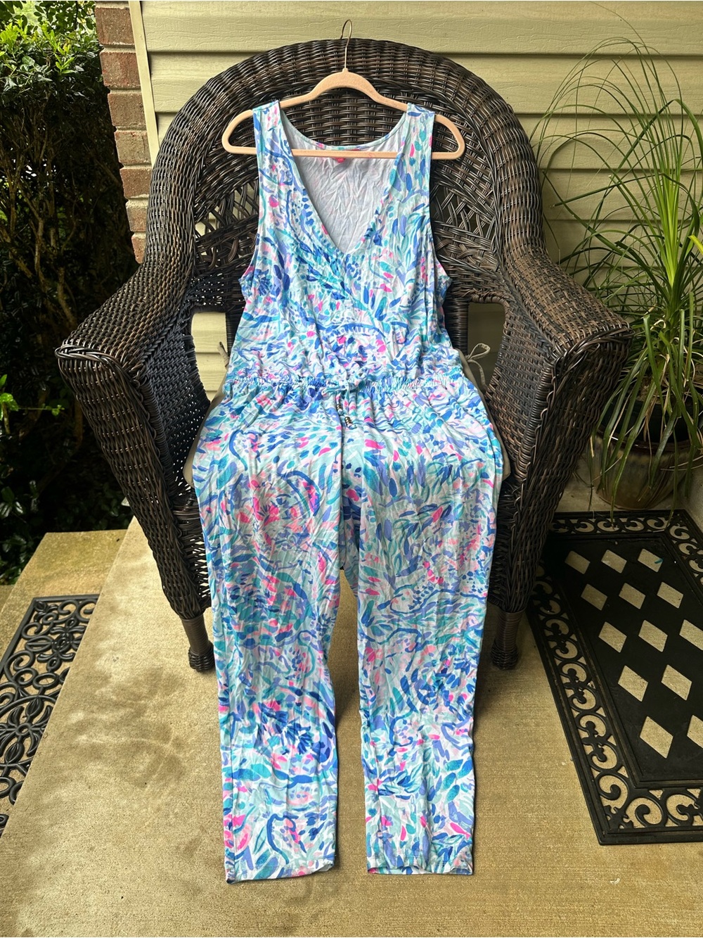 Lilly Pulitzer Paulina Jumpsuit Breakwater Tint Party Wave XL